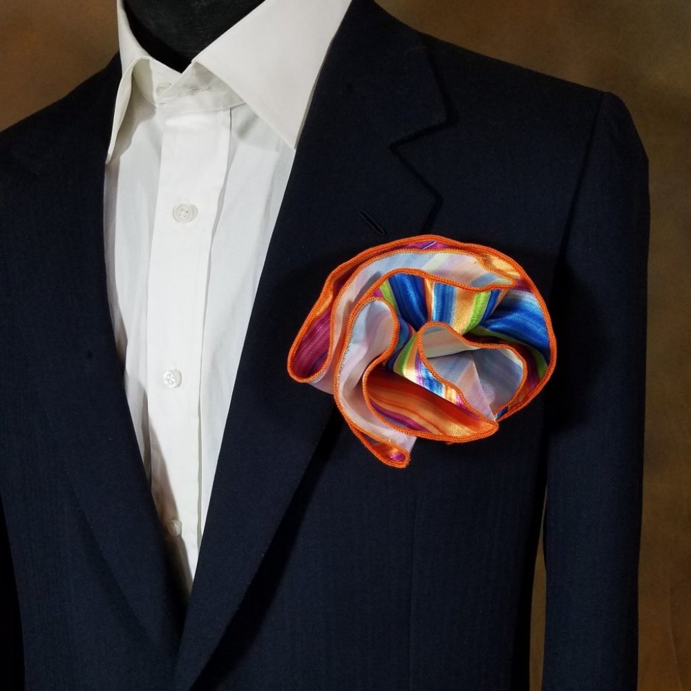 NEW 2-in-1 Round Pouf Pocket Square - Bright Candy Stripe